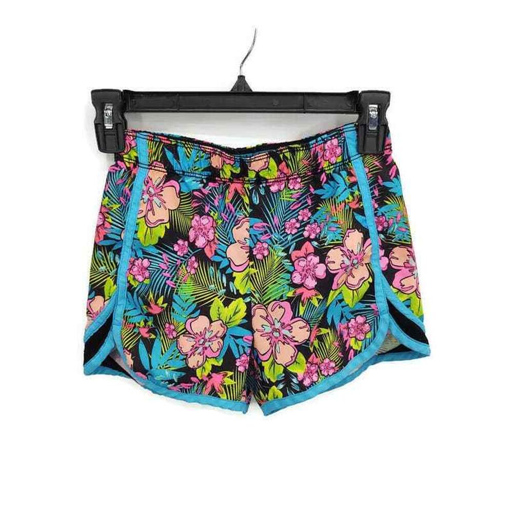 Justice Girls floral print athletic shorts in size 7 Pink Blue Black